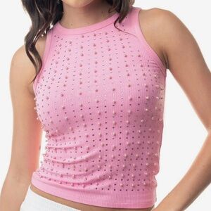 White Birch Pearl Embellished Tank NWOT
